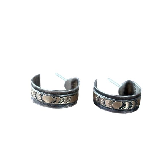 12k Gold Filled Half Hoop Etched Sunbeam Earrings - Picture 2 of 11